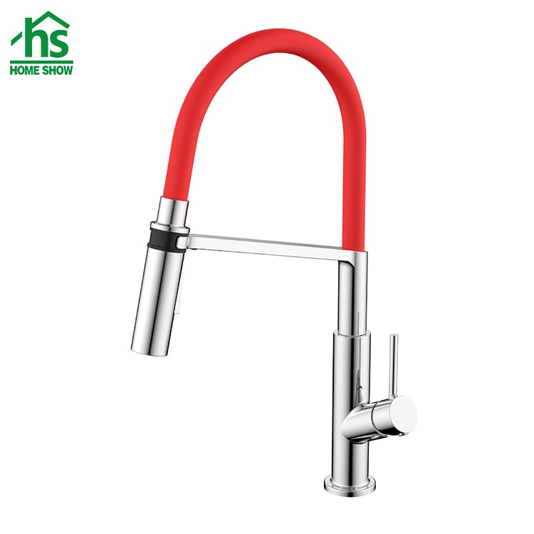 China Factory Red Color Round Flexible Pull Out  Kitchen Faucet 