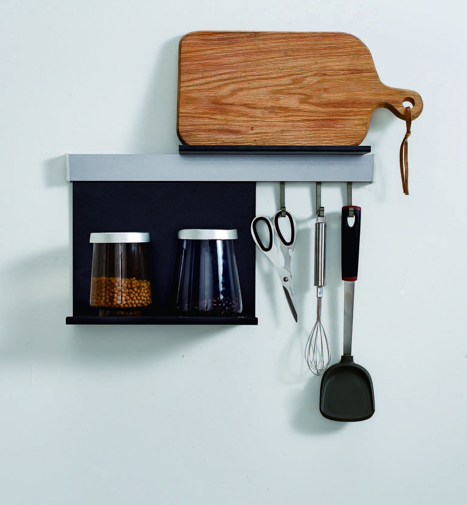 Black Multi-Function Aluminum Kitchen Shelf with Hooks