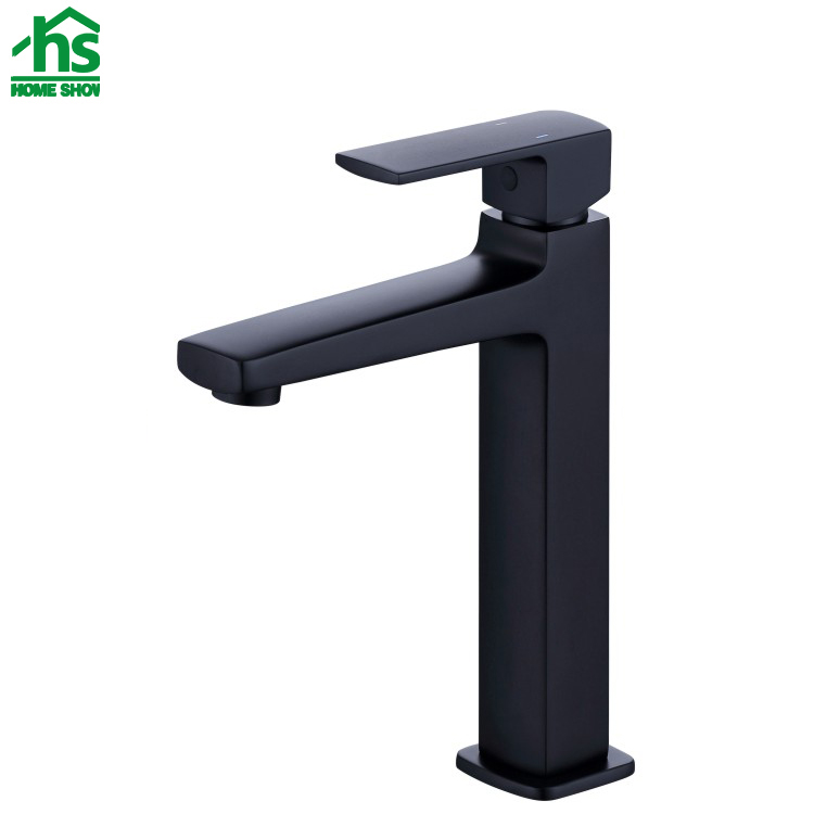 Wholesale Single Handle Matt Black Basin Faucet Taps With High Neck Design M02 1503