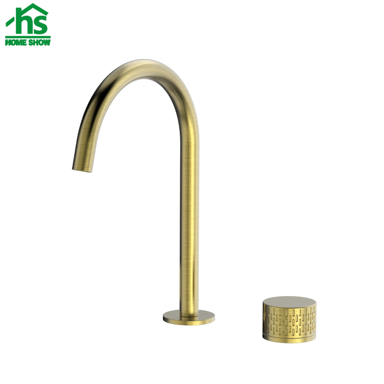 Deck Mounted Gold Brushed 2 Holes Basin Faucet for Bathroom M25 5008