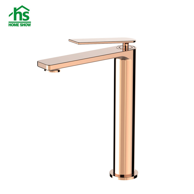 China Factory High Spout Design Rose Gold Single Lever  Basin Mixer Faucet
