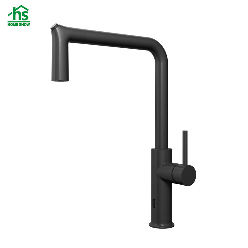 Factory OEM Touch Free Black Automatic Touchless Sensor Control Pull Out Kitchen Faucet Tap Wholesale C03 1682