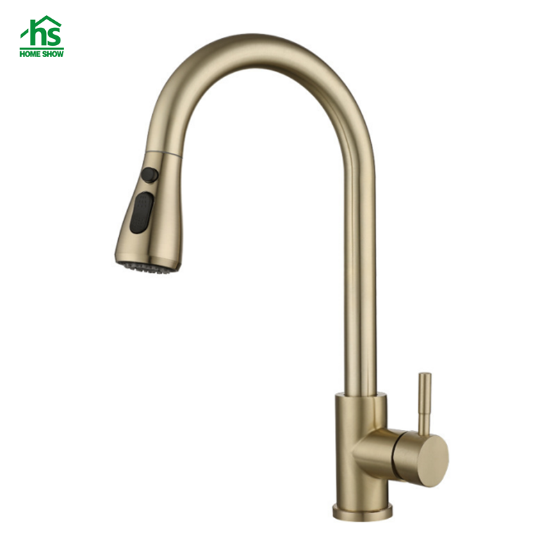 OEM Gold Stainless Steel Single Level Pull Out  Kitchen Faucet  C03 1673