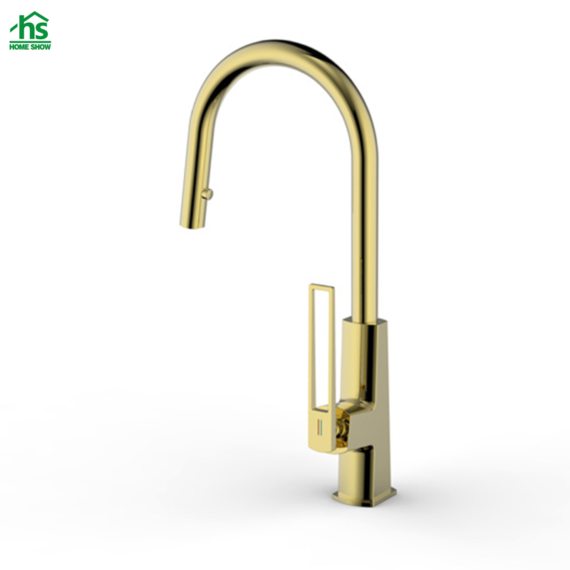 Factory Supply Brass Gold Pull Out Hollow Handle Kitchen Faucet Taps C30 3001