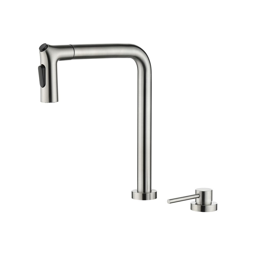 ODM OEM Stainless Steel Single Handle 2 Holes Adjustable Pull Out Kitchen Sink Faucet C03 1734