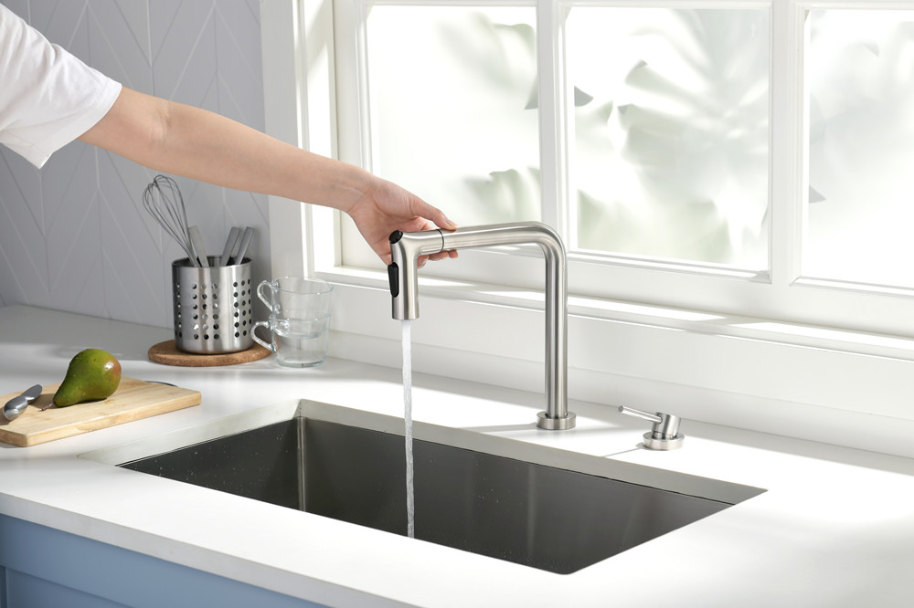 ODM OEM Stainless Steel Single Handle 2 Holes Adjustable Pull Out Kitchen Sink Faucet C03 1734