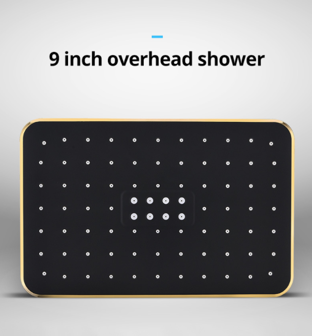 HOMESHOW New Design Luxury Black Gold Thermostatic Rain Shower Set with Wide Shelf D05 1443
