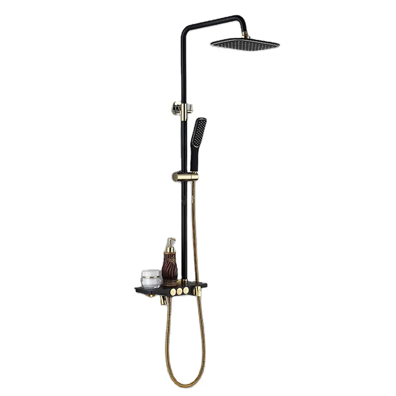 Wholesale black thermostatic bathroom rain shower column shower mixer set D05 1448
