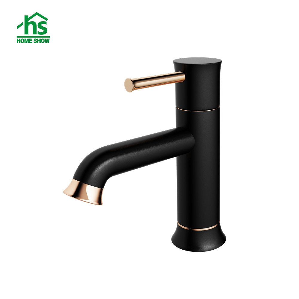 Manufacturer OEM Brass Single Level Black Basin Faucet with Rose Gold Handle M45 3001