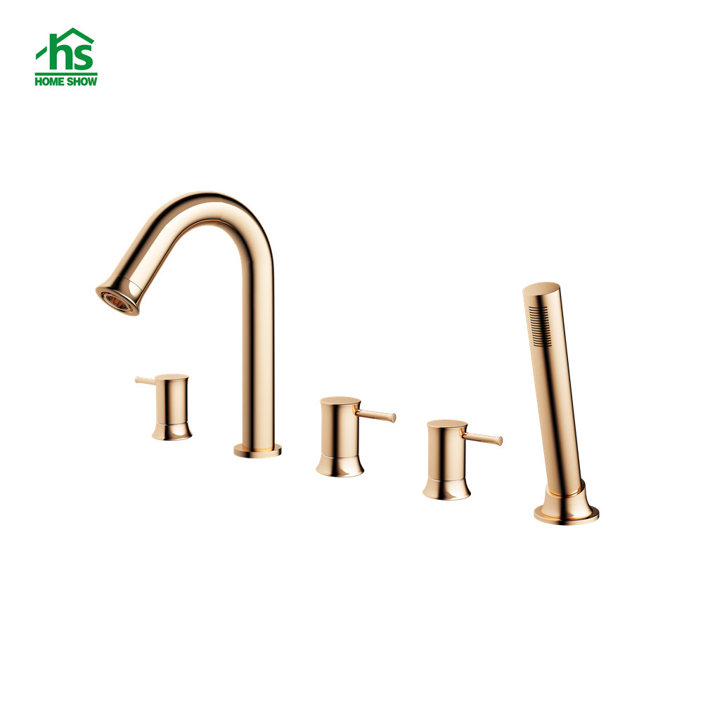Chinese Faucet Factory Rose Gold Surface 5 Holes Bathtub Mixer D45 4003