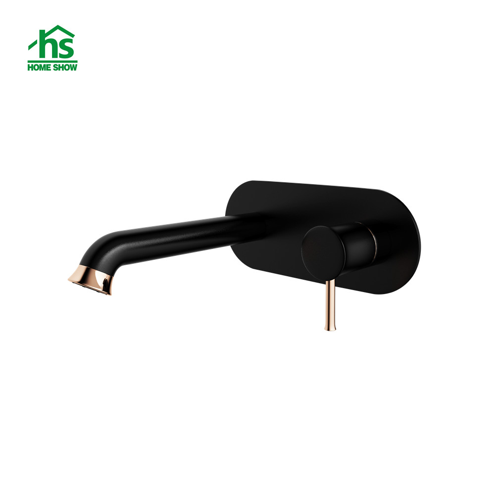 Manufacturer OEM Brass Wall Concealed Black Basin Faucet with Rose Gold Handle M45 3004