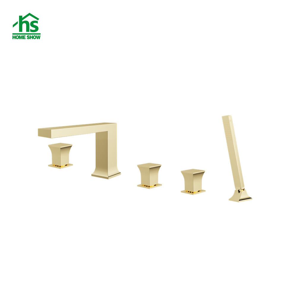 Chinese Faucet Factory Gold Surface 5 Holes Bathtub Bath Shower Mixer D44 3003